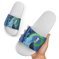 New Zealand Chatham Islands Slide Sandals Wharekauri Forget Me Not With Black Robin - Polynesian Pride