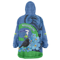 New Zealand Chatham Islands Wearable Blanket Hoodie Wharekauri Forget Me Not With Black Robin LT14 - Polynesian Pride