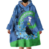 New Zealand Chatham Islands Wearable Blanket Hoodie Wharekauri Forget Me Not With Black Robin LT14 - Polynesian Pride