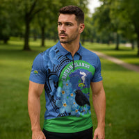 New Zealand Chatham Islands Zipper Polo Shirt Wharekauri Forget Me Not With Black Robin LT14 - Polynesian Pride