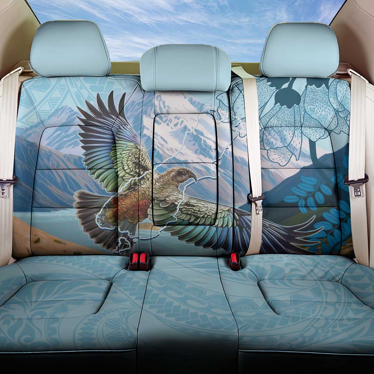 New Zealand South Island Back Car Seat Cover Te Waipounamu Aoraki Kea Bird LT14 One Size Blue - Polynesian Pride