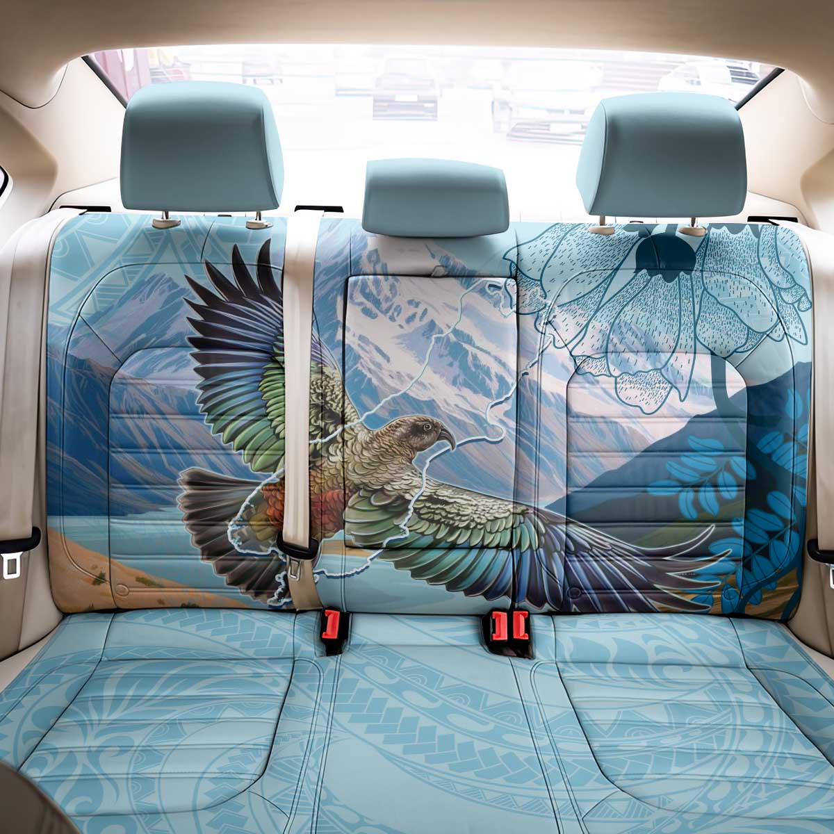 New Zealand South Island Back Car Seat Cover Te Waipounamu Aoraki Kea Bird LT14 - Polynesian Pride