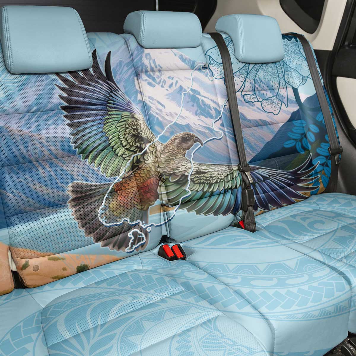 New Zealand South Island Back Car Seat Cover Te Waipounamu Aoraki Kea Bird LT14 - Polynesian Pride