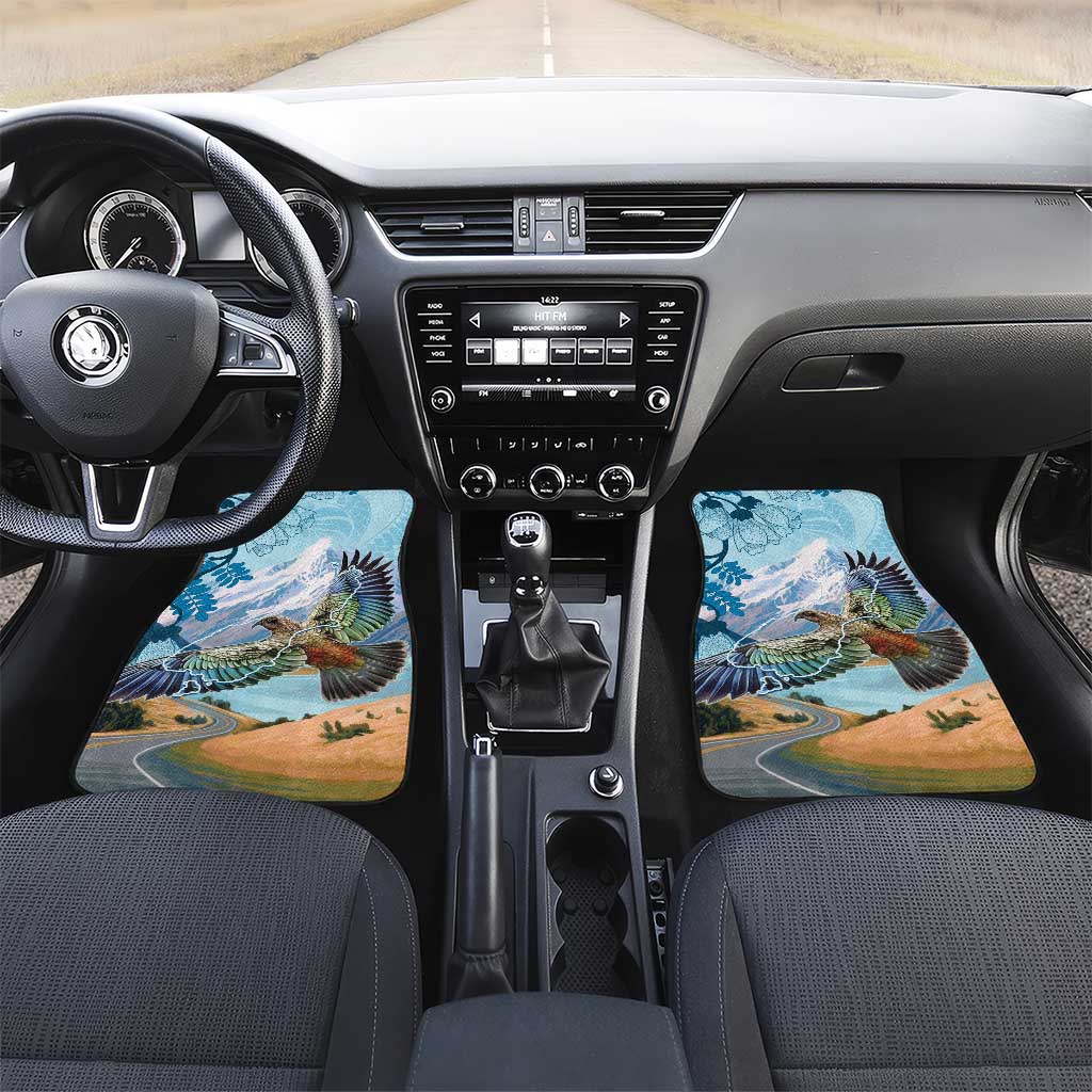 New Zealand South Island Car Mats Te Waipounamu Aoraki Kea Bird LT14 Set 2pcs - Front Blue - Polynesian Pride