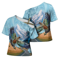 New Zealand South Island Cross Shoulder Shirt Te Waipounamu Aoraki Kea Bird LT14 - Polynesian Pride