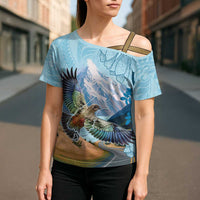 New Zealand South Island Cross Shoulder Shirt Te Waipounamu Aoraki Kea Bird LT14 - Polynesian Pride