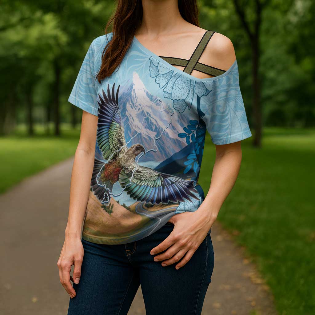 New Zealand South Island Cross Shoulder Shirt Te Waipounamu Aoraki Kea Bird LT14 - Polynesian Pride