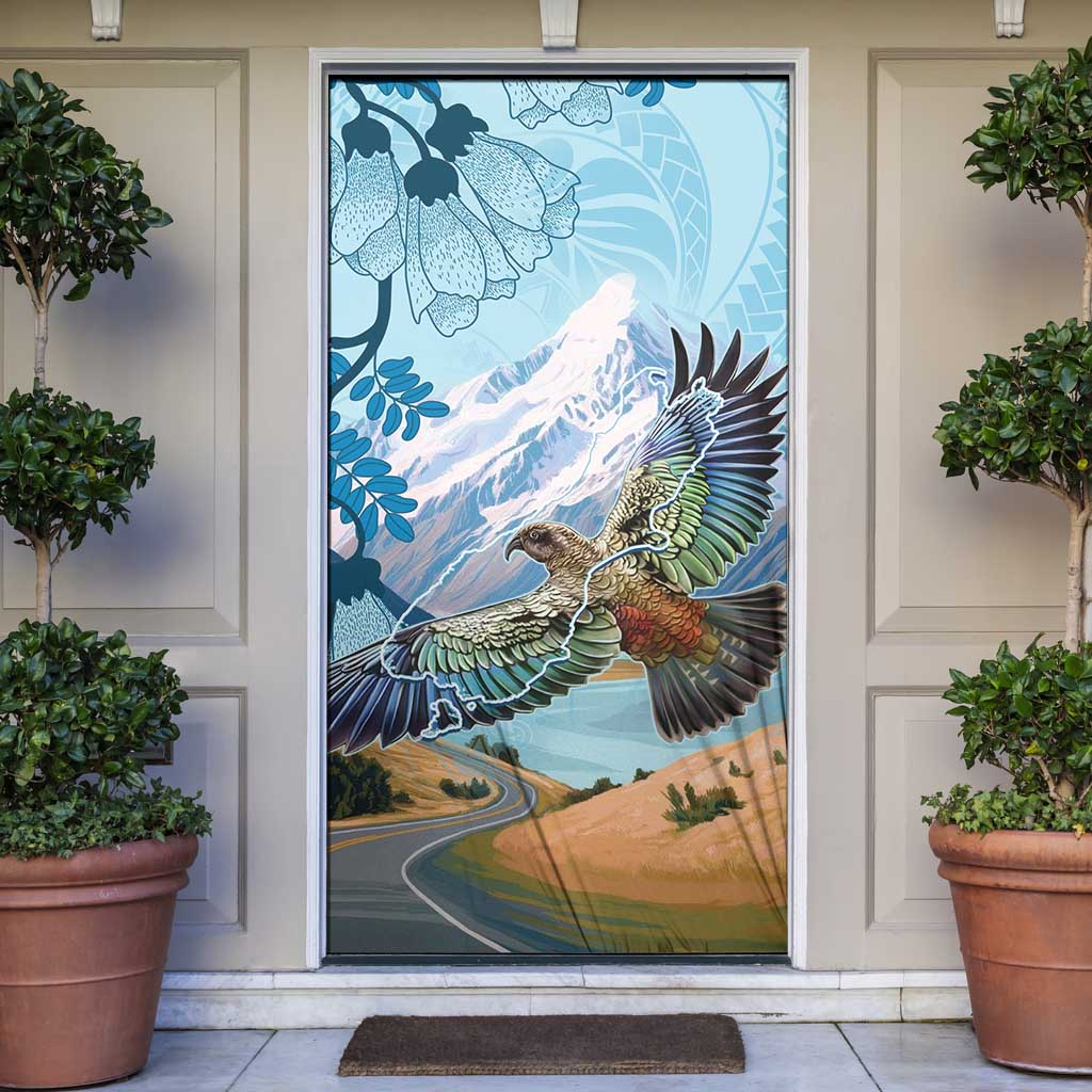 New Zealand South Island Door Cover Te Waipounamu Aoraki Kea Bird LT14 Blue - Polynesian Pride