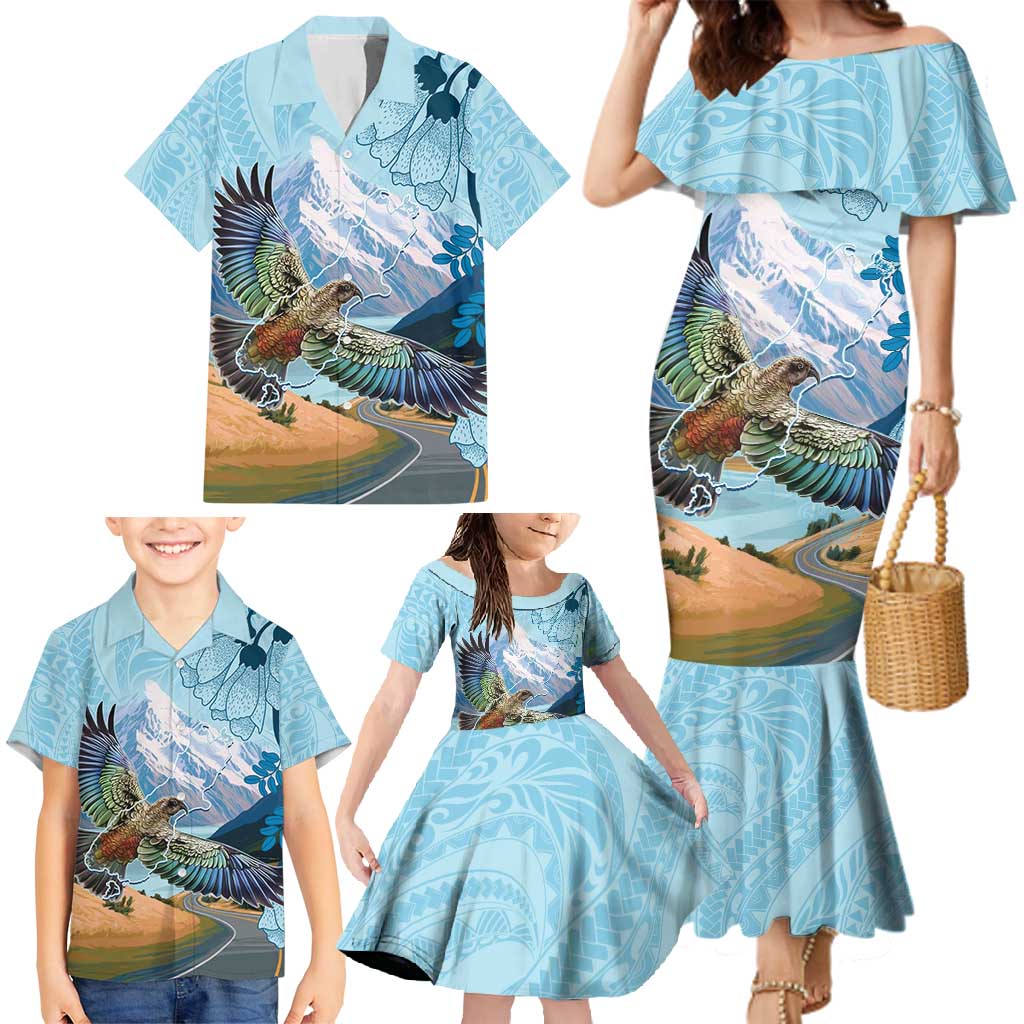 New Zealand South Island Family Matching Mermaid Dress and Hawaiian Shirt Te Waipounamu Aoraki Kea Bird LT14 - Polynesian Pride