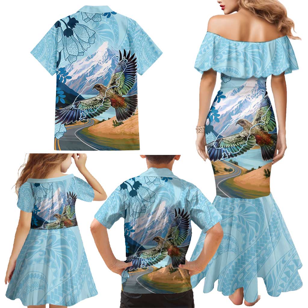 New Zealand South Island Family Matching Mermaid Dress and Hawaiian Shirt Te Waipounamu Aoraki Kea Bird LT14 - Polynesian Pride
