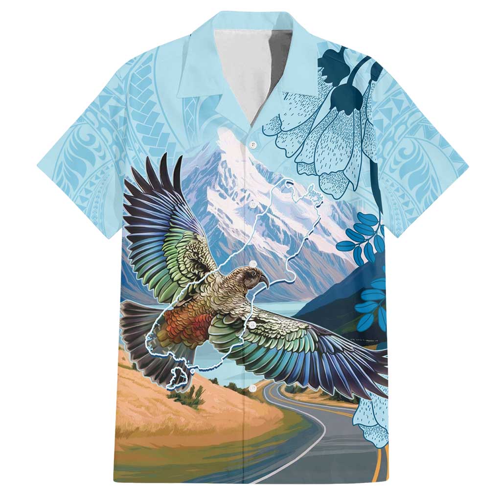 New Zealand South Island Family Matching Off Shoulder Short Dress and Hawaiian Shirt Te Waipounamu Aoraki Kea Bird LT14 Dad's Shirt - Short Sleeve Blue - Polynesian Pride