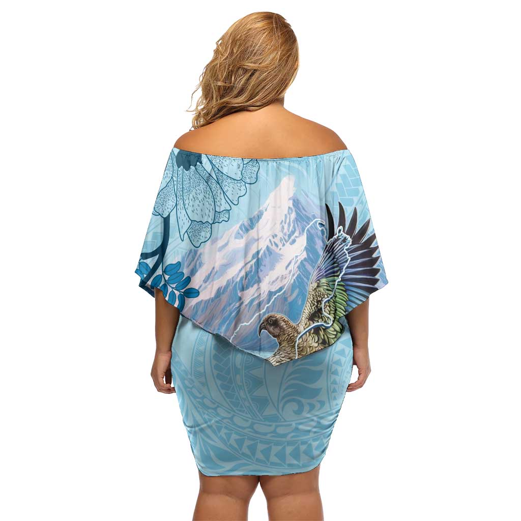 New Zealand South Island Family Matching Off Shoulder Short Dress and Hawaiian Shirt Te Waipounamu Aoraki Kea Bird LT14 - Polynesian Pride
