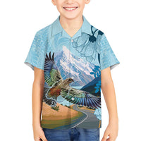 New Zealand South Island Family Matching Short Sleeve Bodycon Dress and Hawaiian Shirt Te Waipounamu Aoraki Kea Bird LT14 Son's Shirt Blue - Polynesian Pride