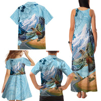 New Zealand South Island Family Matching Tank Maxi Dress and Hawaiian Shirt Te Waipounamu Aoraki Kea Bird LT14 - Polynesian Pride