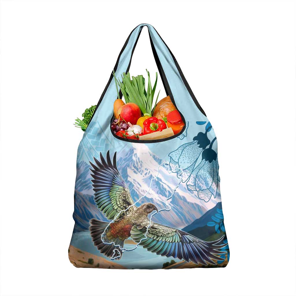 New Zealand South Island Grocery Bag Te Waipounamu Aoraki Kea Bird LT14 1-pack One Size Blue - Polynesian Pride