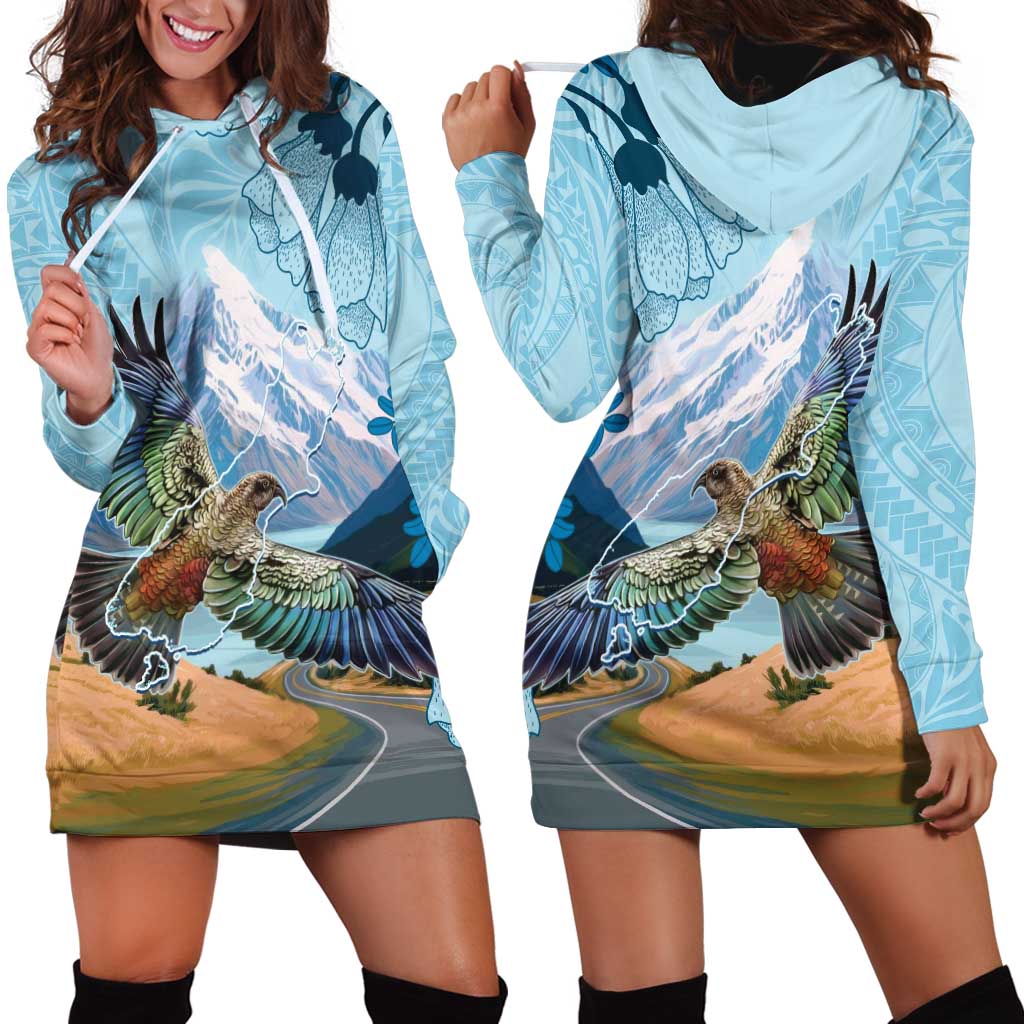 New Zealand South Island Hoodie Dress Te Waipounamu Aoraki Kea Bird LT14 - Polynesian Pride