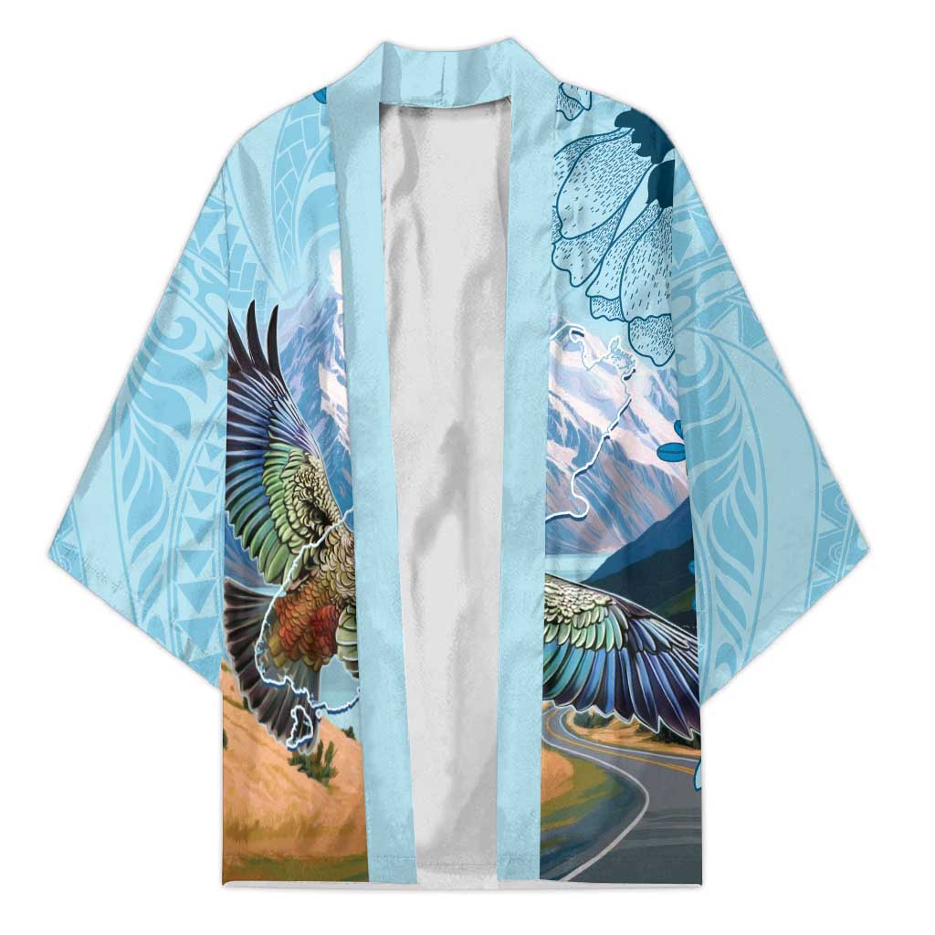 New Zealand South Island Kimono Te Waipounamu Aoraki Kea Bird LT14 Unisex Blue - Polynesian Pride