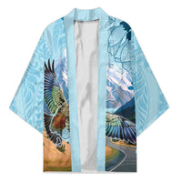 New Zealand South Island Kimono Te Waipounamu Aoraki Kea Bird LT14 Unisex Blue - Polynesian Pride
