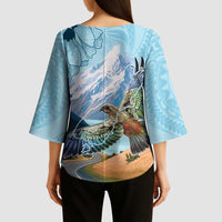New Zealand South Island Kimono Sleeve Blouse Te Waipounamu Aoraki Kea Bird LT14 - Polynesian Pride