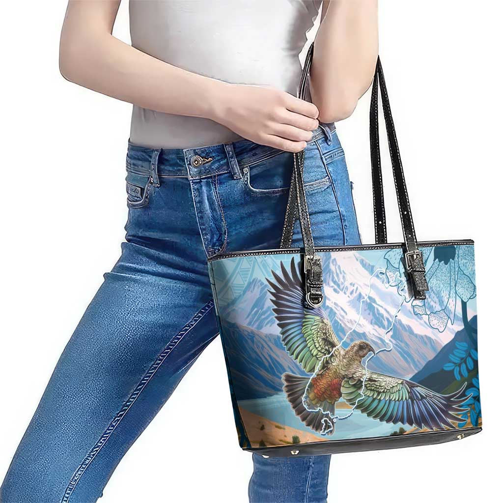 New Zealand South Island Leather Tote Bag Te Waipounamu Aoraki Kea Bird LT14 - Polynesian Pride