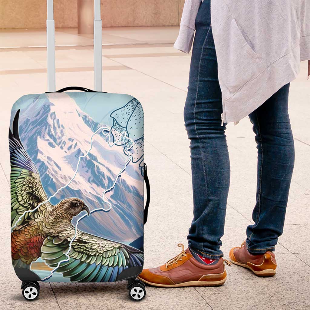 New Zealand South Island Luggage Cover Te Waipounamu Aoraki Kea Bird LT14 Blue - Polynesian Pride