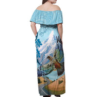 New Zealand South Island Off Shoulder Maxi Dress Te Waipounamu Aoraki Kea Bird LT14 - Polynesian Pride