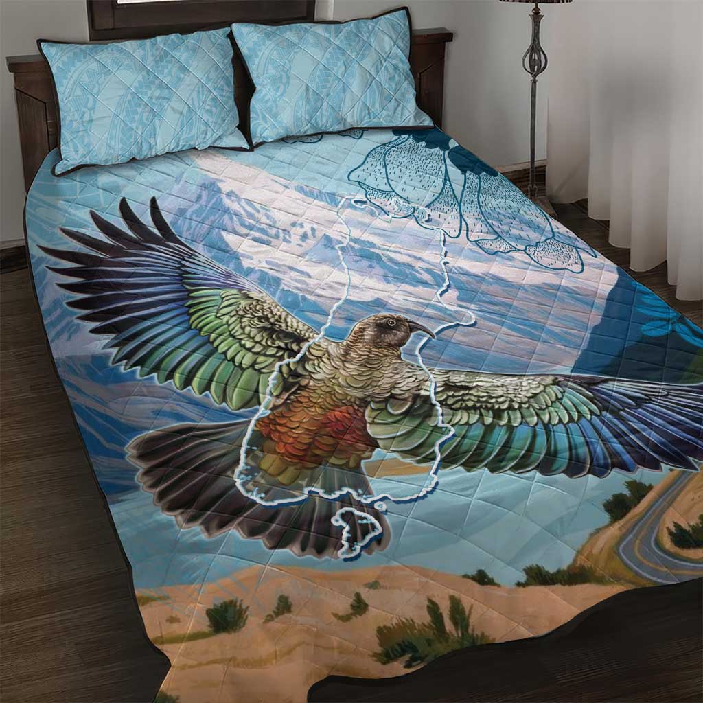 New Zealand South Island Quilt Bed Set Te Waipounamu Aoraki Kea Bird LT14 Blue - Polynesian Pride