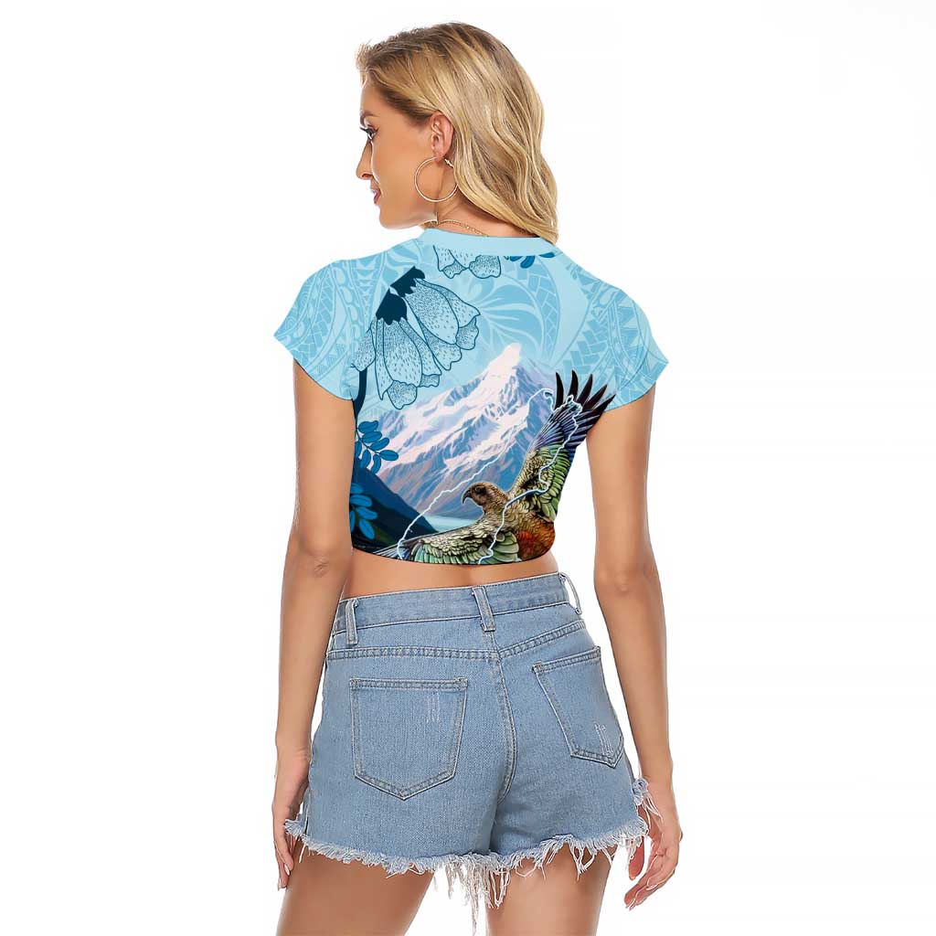 New Zealand South Island Raglan Cropped T Shirt Te Waipounamu Aoraki Kea Bird LT14 - Polynesian Pride