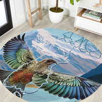 New Zealand South Island Round Carpet Te Waipounamu Aoraki Kea Bird LT14 Blue - Polynesian Pride