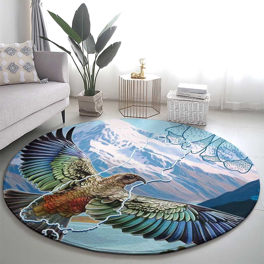 New Zealand South Island Round Carpet Te Waipounamu Aoraki Kea Bird LT14 - Polynesian Pride