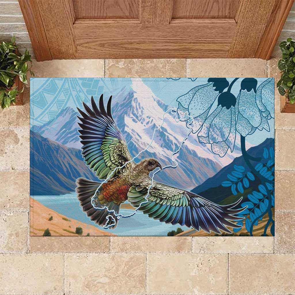 New Zealand South Island Rubber Doormat Te Waipounamu Aoraki Kea Bird LT14 Blue - Polynesian Pride