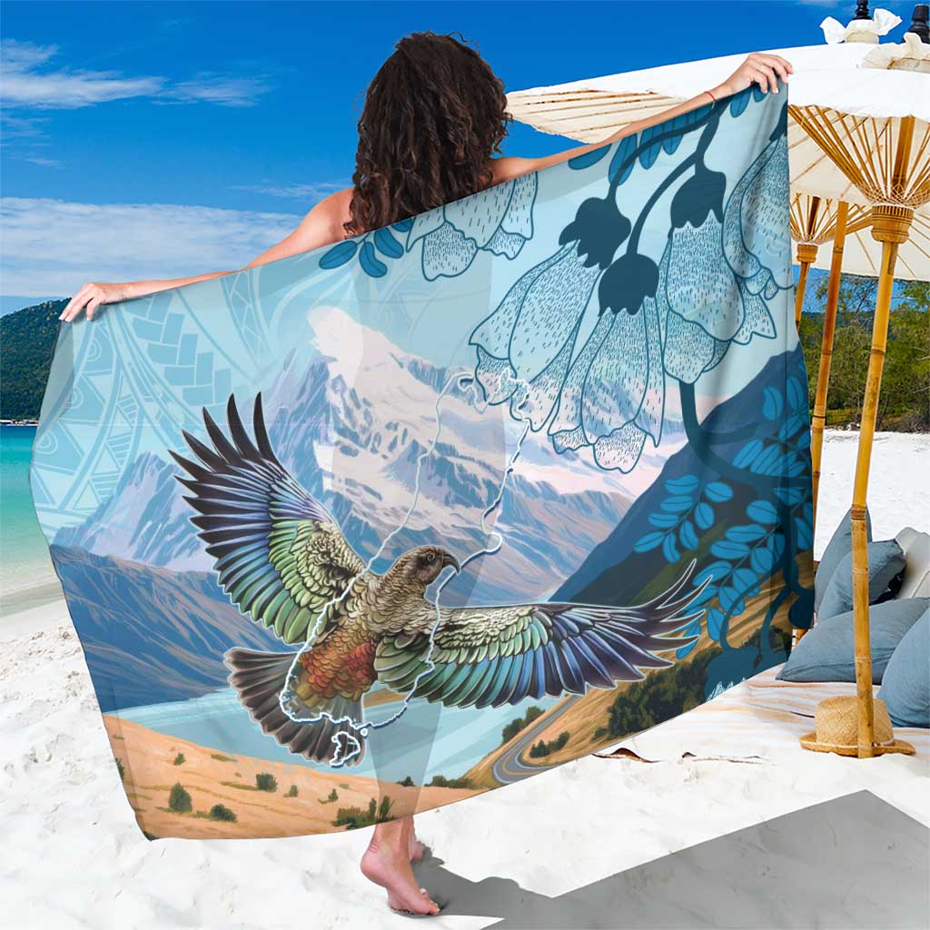 New Zealand South Island Sarong Te Waipounamu Aoraki Kea Bird LT14 One Size 44 x 66 inches Blue - Polynesian Pride