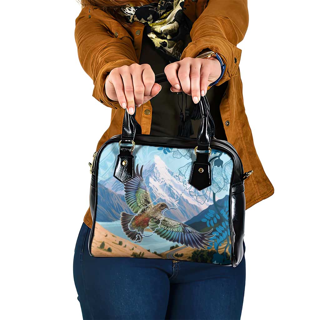 New Zealand South Island Shoulder Handbag Te Waipounamu Aoraki Kea Bird LT14 One Size Blue - Polynesian Pride