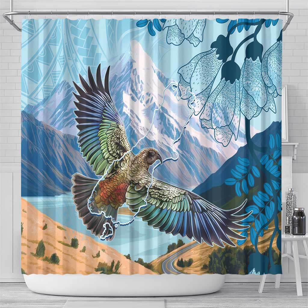 New Zealand South Island Shower Curtain Te Waipounamu Aoraki Kea Bird LT14 - Polynesian Pride
