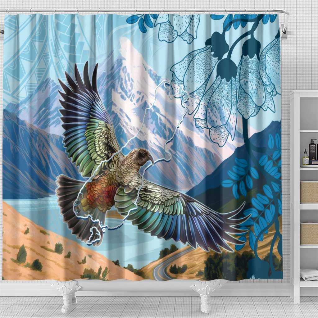 New Zealand South Island Shower Curtain Te Waipounamu Aoraki Kea Bird LT14 - Polynesian Pride