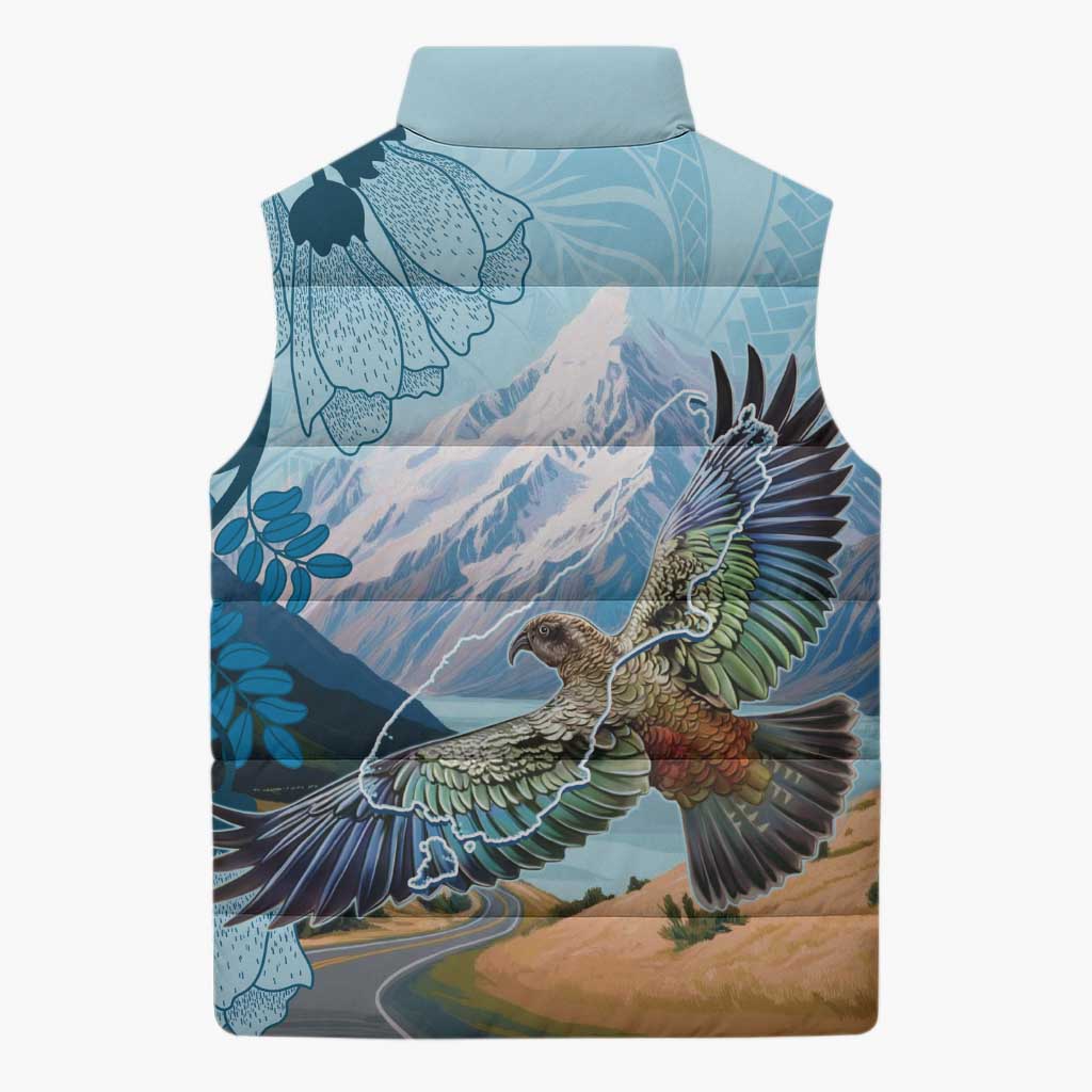 New Zealand South Island Sleeveless Puffer Jacket Te Waipounamu Aoraki Kea Bird LT14 - Polynesian Pride