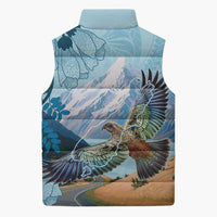 New Zealand South Island Sleeveless Puffer Jacket Te Waipounamu Aoraki Kea Bird LT14 - Polynesian Pride