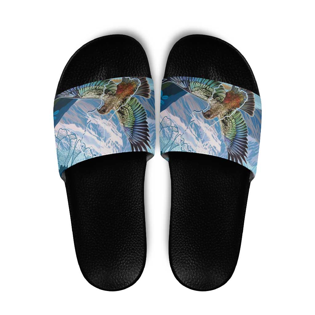 New Zealand South Island Slide Sandals Te Waipounamu Aoraki Kea Bird LT14 Blue - Polynesian Pride