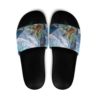 New Zealand South Island Slide Sandals Te Waipounamu Aoraki Kea Bird LT14 Blue - Polynesian Pride