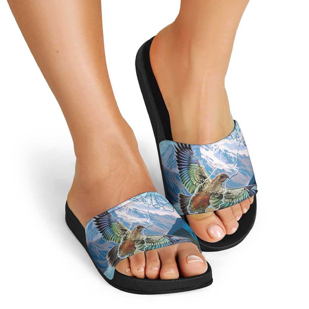 New Zealand South Island Slide Sandals Te Waipounamu Aoraki Kea Bird LT14 - Polynesian Pride