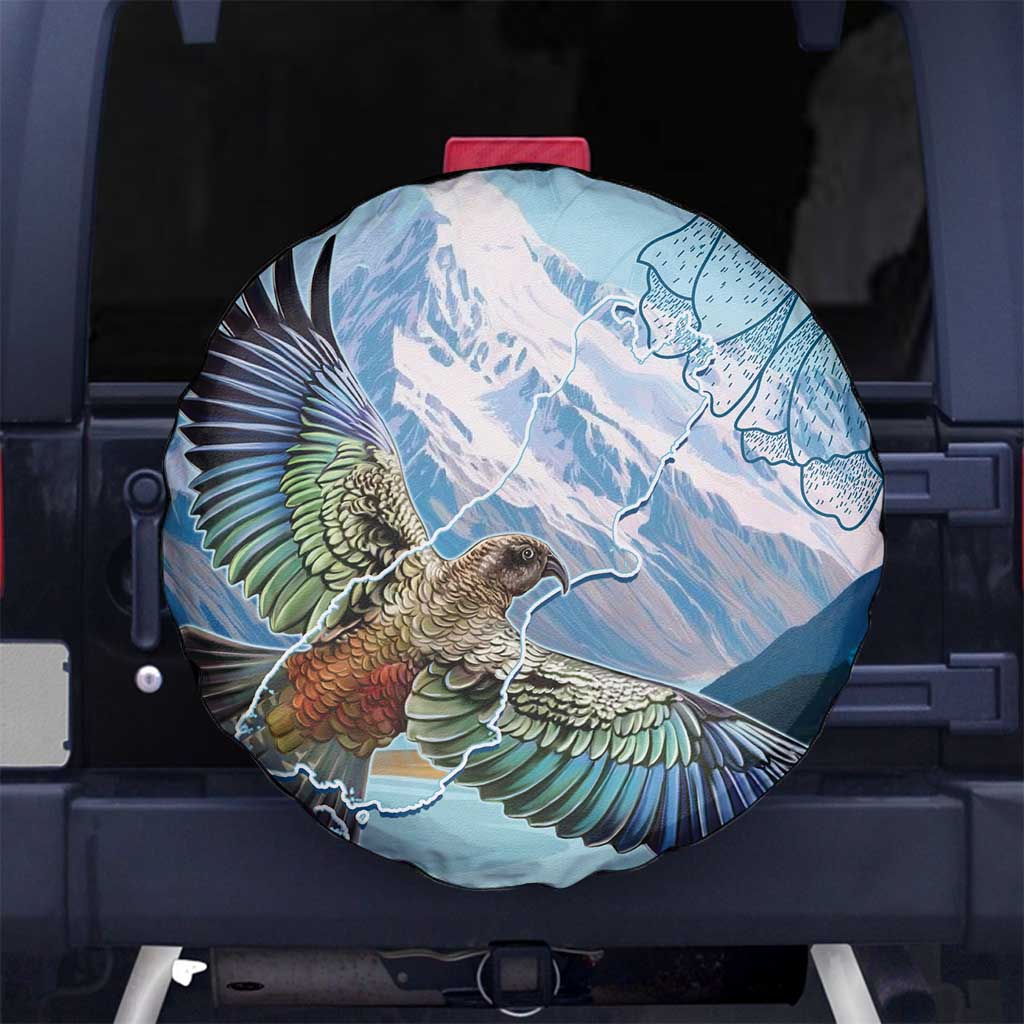 New Zealand South Island Spare Tire Cover Te Waipounamu Aoraki Kea Bird LT14 No hole Blue - Polynesian Pride