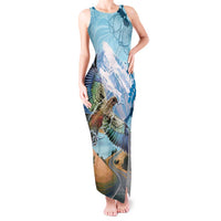 New Zealand South Island Tank Maxi Dress Te Waipounamu Aoraki Kea Bird LT14 Women Blue - Polynesian Pride