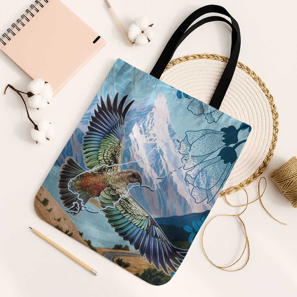 New Zealand South Island Tote Bag Te Waipounamu Aoraki Kea Bird LT14 Black Strap One Size Blue - Polynesian Pride