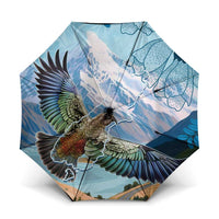 New Zealand South Island Umbrella Te Waipounamu Aoraki Kea Bird LT14 One Size Folded 11.42 inch Opened Diameter 37.4 inch Blue - Polynesian Pride