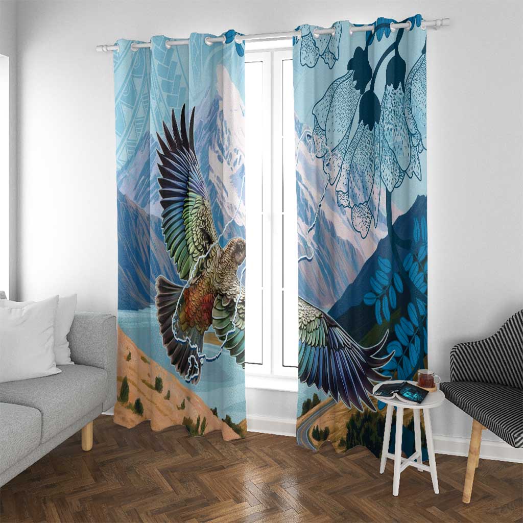 New Zealand South Island Window Curtain Te Waipounamu Aoraki Kea Bird LT14 With Grommets Blue - Polynesian Pride