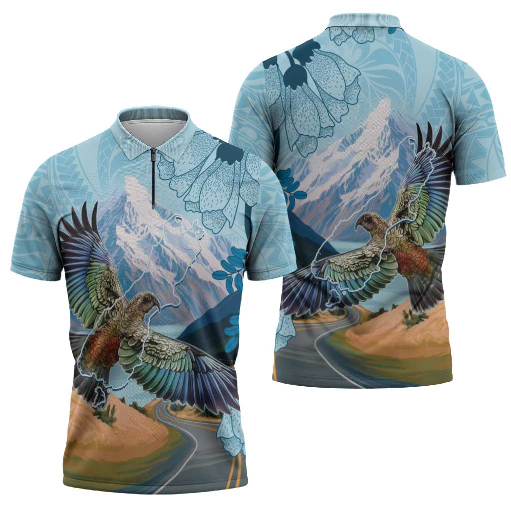 New Zealand South Island Zipper Polo Shirt Te Waipounamu Aoraki Kea Bird LT14 - Polynesian Pride