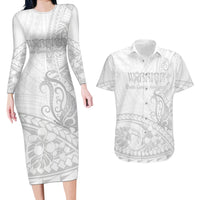 Polynesia Brain Cancer Awareness Couples Matching Long Sleeve Bodycon Dress and Hawaiian Shirt In May We Wear Grey LT14 White - Polynesian Pride