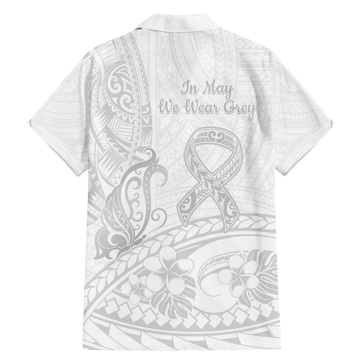 Polynesia Brain Cancer Awareness Family Matching Off The Shoulder Long Sleeve Dress and Hawaiian Shirt In May We Wear Grey LT14 - Polynesian Pride