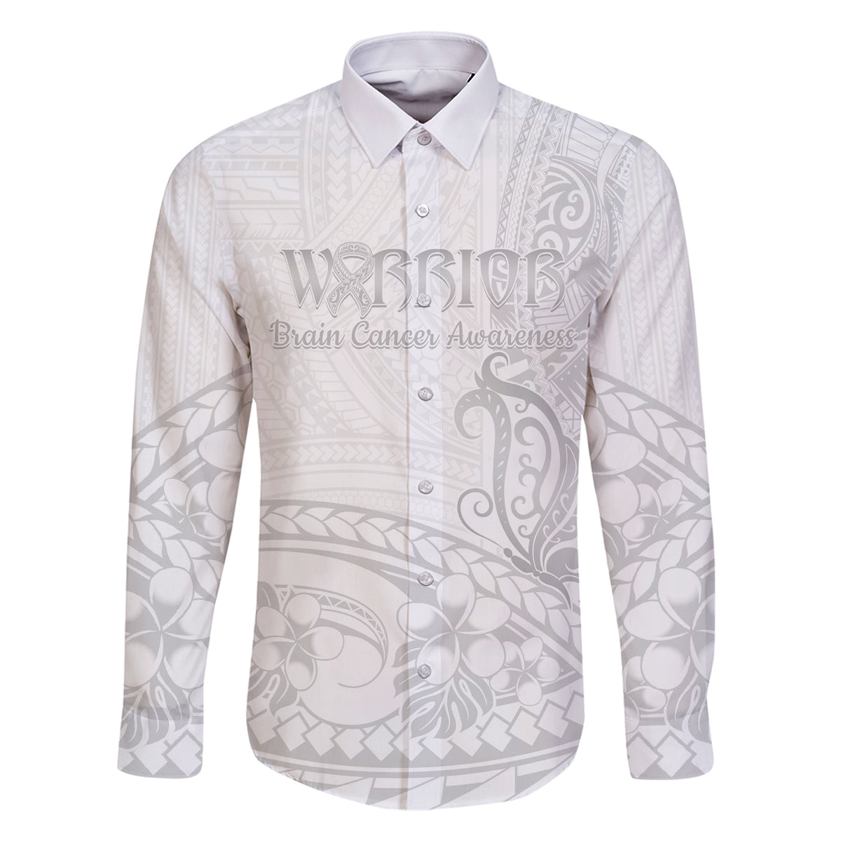 Polynesia Brain Cancer Awareness Family Matching Off The Shoulder Long Sleeve Dress and Hawaiian Shirt In May We Wear Grey LT14 Dad's Shirt - Long Sleeve White - Polynesian Pride