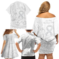 Polynesia Brain Cancer Awareness Family Matching Off Shoulder Short Dress and Hawaiian Shirt In May We Wear Grey LT14 - Polynesian Pride